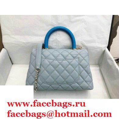Chanel Coco Handle Small Flap Bag Dusty Blue with Lizard Top Handle A92990 Top Quality 7147