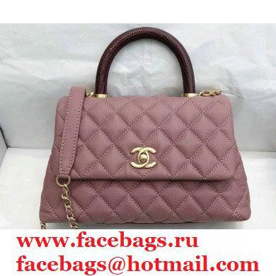 Chanel Coco Handle Small Flap Bag Dusty Pink/Burgundy with Lizard Top Handle A92990 Top Quality 7147