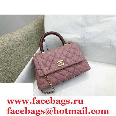 Chanel Coco Handle Small Flap Bag Dusty Pink/Burgundy with Lizard Top Handle A92990 Top Quality 7147