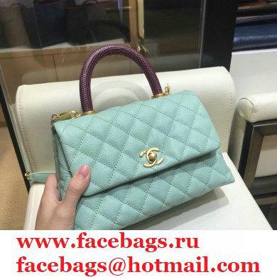 Chanel Coco Handle Small Flap Bag Light Green/Burgundy with Lizard Top Handle A92990 Top Quality 7147