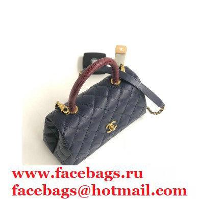 Chanel Coco Handle Small Flap Bag Navy Blue/Burgundy Lizard with Top Handle A92990