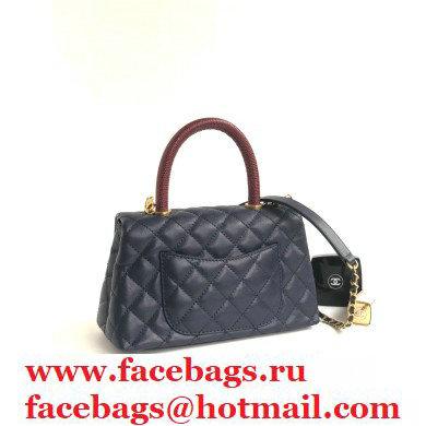 Chanel Coco Handle Small Flap Bag Navy Blue/Burgundy Lizard with Top Handle A92990 - Click Image to Close