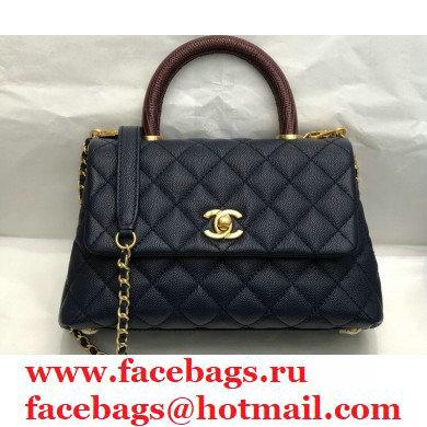 Chanel Coco Handle Small Flap Bag Navy Blue/Burgundy with Lizard Top Handle A92990 Top Quality 7147