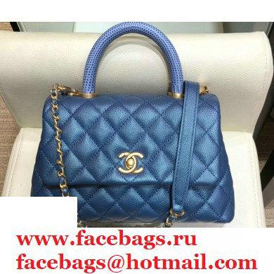 Chanel Coco Handle Small Flap Bag Pearl Blue with Lizard Top Handle A92990 Top Quality 7147 - Click Image to Close