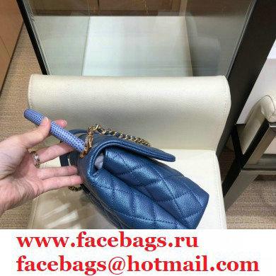Chanel Coco Handle Small Flap Bag Pearl Blue with Lizard Top Handle A92990 Top Quality 7147