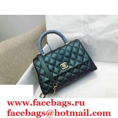 Chanel Coco Handle Small Flap Bag Pearl Green/Blue with Lizard Top Handle A92990 Top Quality 7147