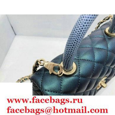 Chanel Coco Handle Small Flap Bag Pearl Green/Blue with Lizard Top Handle A92990 Top Quality 7147 - Click Image to Close
