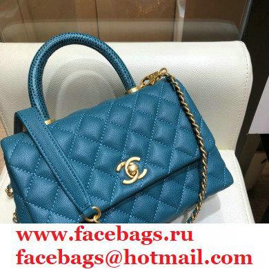 Chanel Coco Handle Small Flap Bag Turquoise Blue with Lizard Top Handle A92990 Top Quality 7147