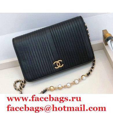 Chanel Crumpled Wallet on Chain WOC Bag Black with Pearls Chain 2020 - Click Image to Close