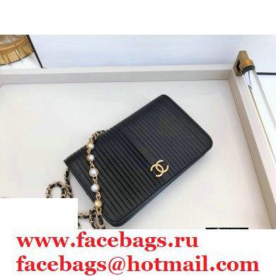 Chanel Crumpled Wallet on Chain WOC Bag Black with Pearls Chain 2020