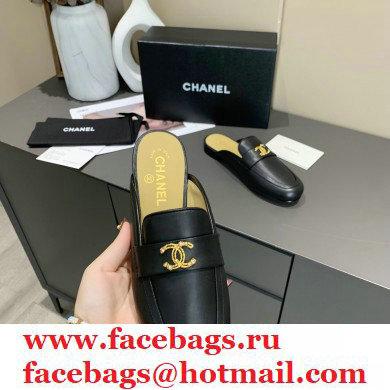 Chanel Crystal CC Logo Mules Black 2020