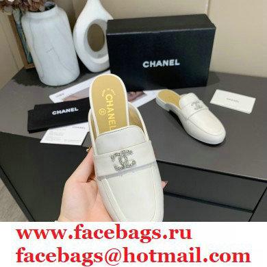 Chanel Crystal CC Logo Mules White 2020 - Click Image to Close