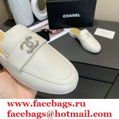 Chanel Crystal CC Logo Mules White 2020 - Click Image to Close