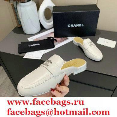 Chanel Crystal CC Logo Mules White 2020