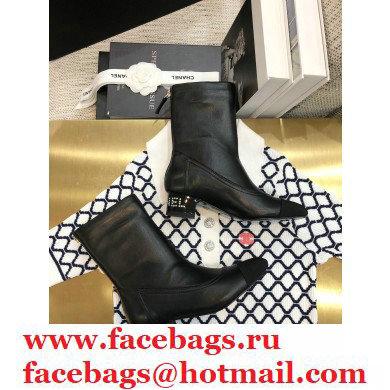 Chanel Crystal Logo Heel 3.5cm Boots Black 2020
