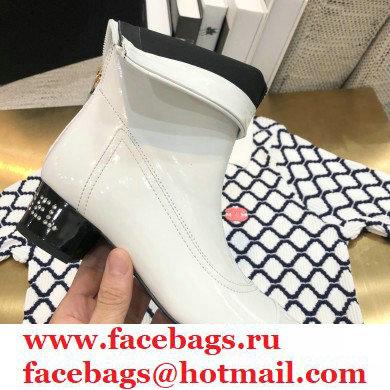 Chanel Crystal Logo Heel 3.5cm Boots Patent White 2020 - Click Image to Close