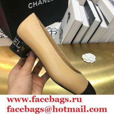 Chanel Crystal Logo Heel 3.5cm Pumps Beige 2020 - Click Image to Close