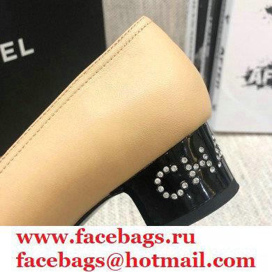 Chanel Crystal Logo Heel 3.5cm Pumps Beige 2020 - Click Image to Close