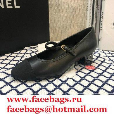 Chanel Crystal Logo Heel 3.5cm Pumps with Strap Black 2020