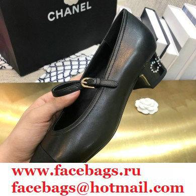 Chanel Crystal Logo Heel 3.5cm Pumps with Strap Black 2020