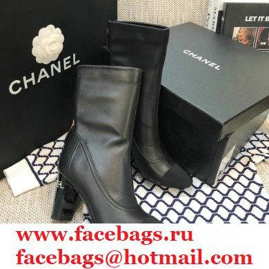 Chanel Crystal Logo Heel 8.5cm Boots Black 2020