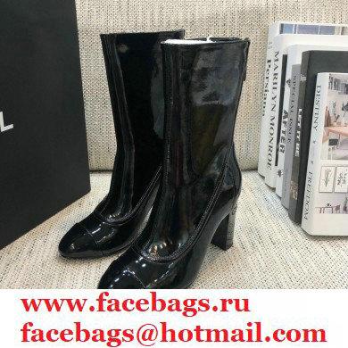 Chanel Crystal Logo Heel 8.5cm Boots Patent Black 2020 - Click Image to Close
