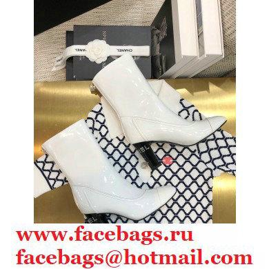 Chanel Crystal Logo Heel 8.5cm Boots Patent White 2020 - Click Image to Close
