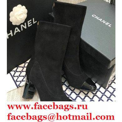 Chanel Crystal Logo Heel 8.5cm Boots Suede Black 2020 - Click Image to Close