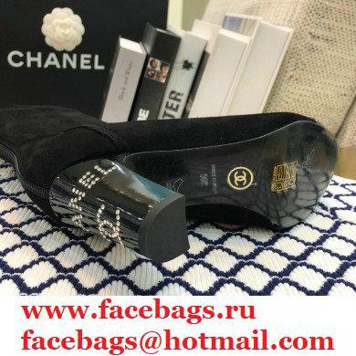 Chanel Crystal Logo Heel 8.5cm Boots Suede Black 2020 - Click Image to Close