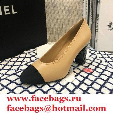 Chanel Crystal Logo Heel 8.5cm Pumps Beige 2020 - Click Image to Close