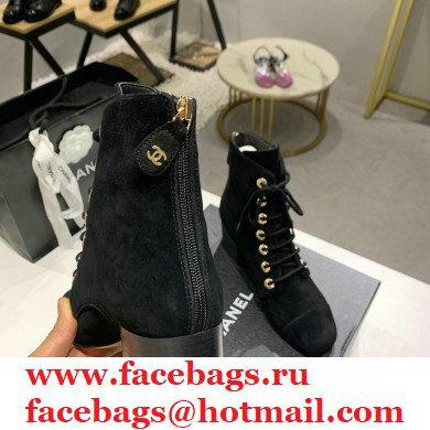 Chanel Heel 5.5cm CC Logo Cashmere Boots Black 2020