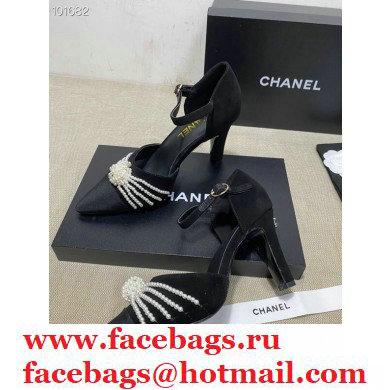 Chanel Heel 7.5cm Pearl Bow Grosgrain Pumps with Straps G36466 Suede Black 2020