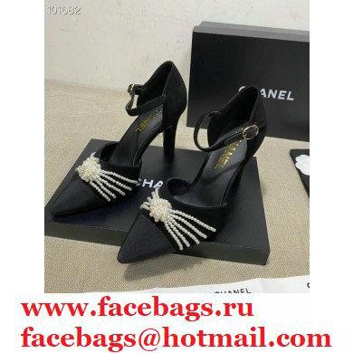 Chanel Heel 7.5cm Pearl Bow Grosgrain Pumps with Straps G36466 Suede Black 2020 - Click Image to Close