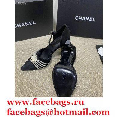Chanel Heel 7.5cm Pearl Bow Grosgrain Pumps with Straps G36466 Suede Black 2020 - Click Image to Close