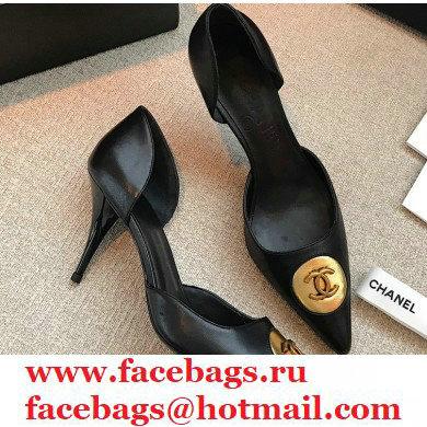 Chanel Heel 7cm Coco Vintage Pumps Top Quality Black/Gold 2020 - Click Image to Close