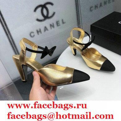 Chanel Heel 8cm Pumps with Bow Strap G36360 Metallic Gold 2020