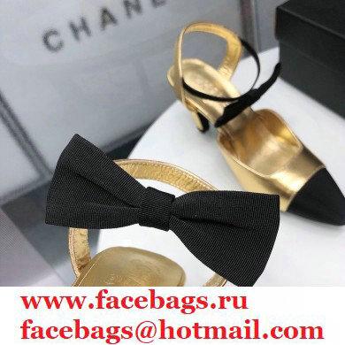 Chanel Heel 8cm Pumps with Bow Strap G36360 Metallic Gold 2020 - Click Image to Close