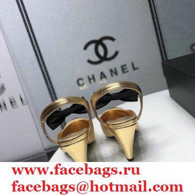 Chanel Heel 8cm Pumps with Bow Strap G36360 Metallic Gold 2020 - Click Image to Close