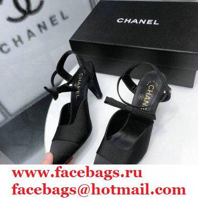 Chanel Heel 8cm Pumps with Bow Strap G36360 Satin Black 2020