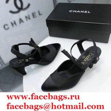 Chanel Heel 8cm Pumps with Bow Strap G36360 Satin Black 2020 - Click Image to Close