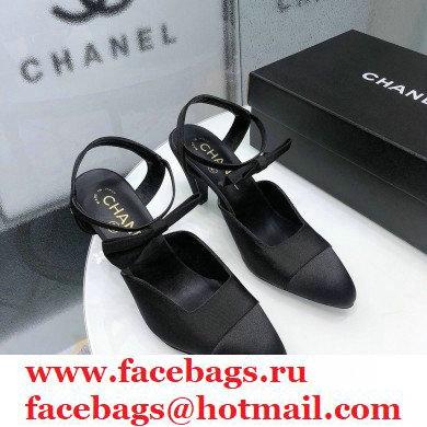 Chanel Heel 8cm Pumps with Bow Strap G36360 Satin Black 2020