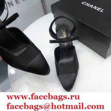 Chanel Heel 8cm Pumps with Bow Strap G36360 Satin Black 2020 - Click Image to Close