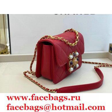 Chanel Lambskin with Onyx and Pearls Mini Flap Bag AS1889 Red 2020 - Click Image to Close
