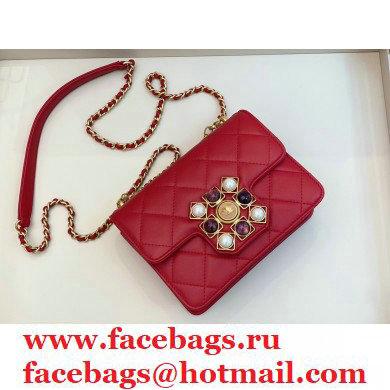 Chanel Lambskin with Onyx and Pearls Mini Flap Bag AS1889 Red 2020