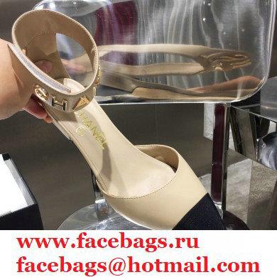 Chanel Low Heel Pumps Beige with Gold Logo Strap 2020