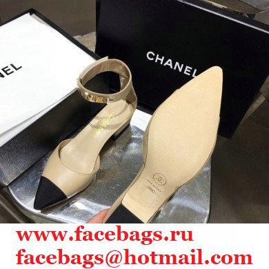 Chanel Low Heel Pumps Beige with Gold Logo Strap 2020