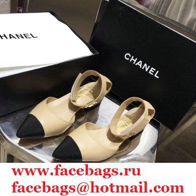 Chanel Low Heel Pumps Beige with Gold Logo Strap 2020 - Click Image to Close