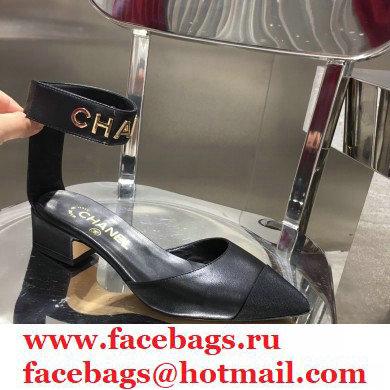 Chanel Low Heel Pumps Black with Gold Logo Strap 2020 - Click Image to Close