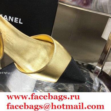 Chanel Low Heel Pumps Gold with Gold Logo Strap 2020