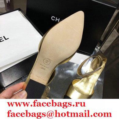 Chanel Low Heel Pumps Gold with Gold Logo Strap 2020 - Click Image to Close